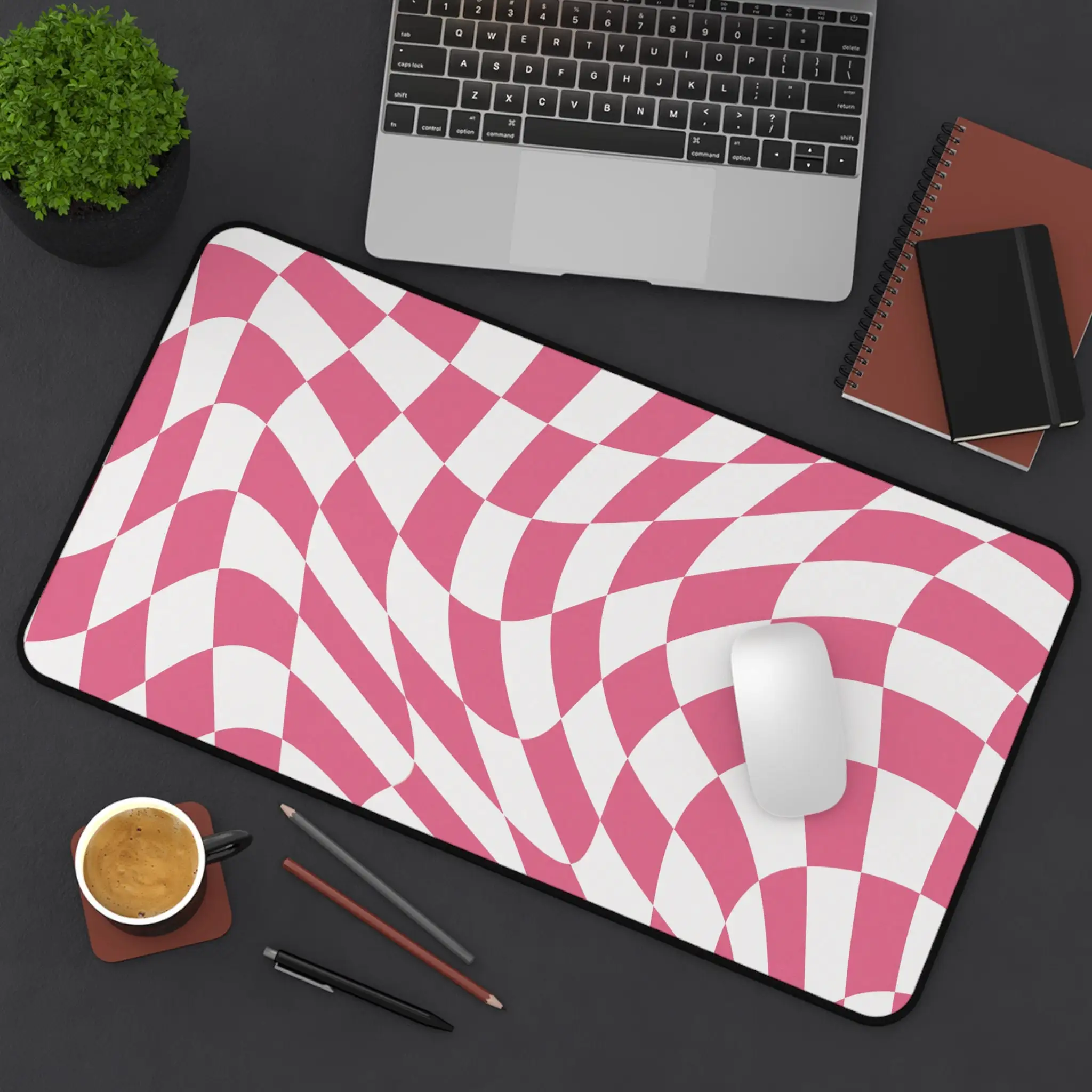 Pink Aesthetic Checkered Desk Mat with Colorful Checkered Patterns, Cute and Attractive, Ideal for Office and Home Workspaces