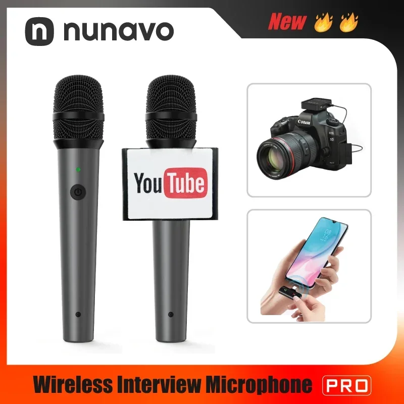 NUNAVO Wireless Microphone Interview Professional Microfeono Mic Handle Broadcast Microphone Handheld for iPhone Smart Phone