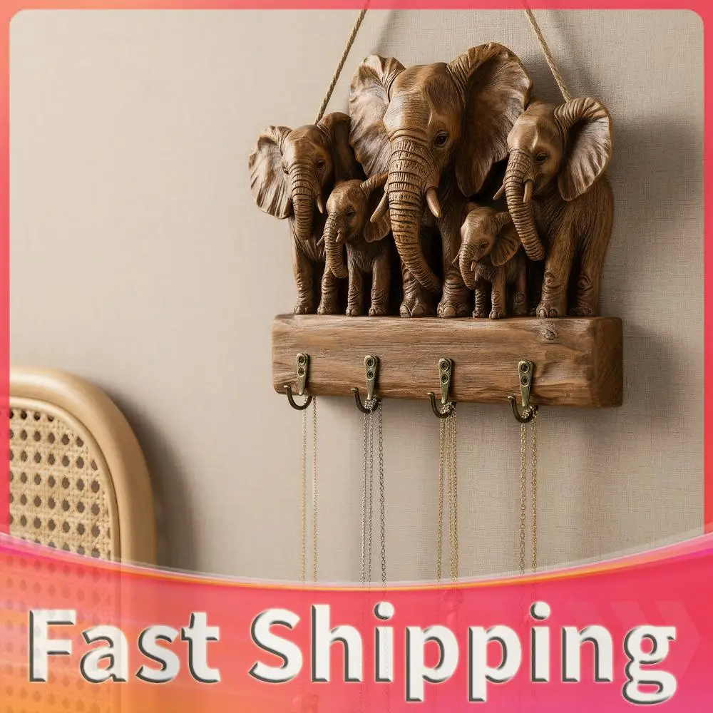 

2D Flat Rustic Animal Wooden Hanging Ornament with 4 Hooks Wall-Mounted Organizer Coat Hanger for Entryway Living Room Decor