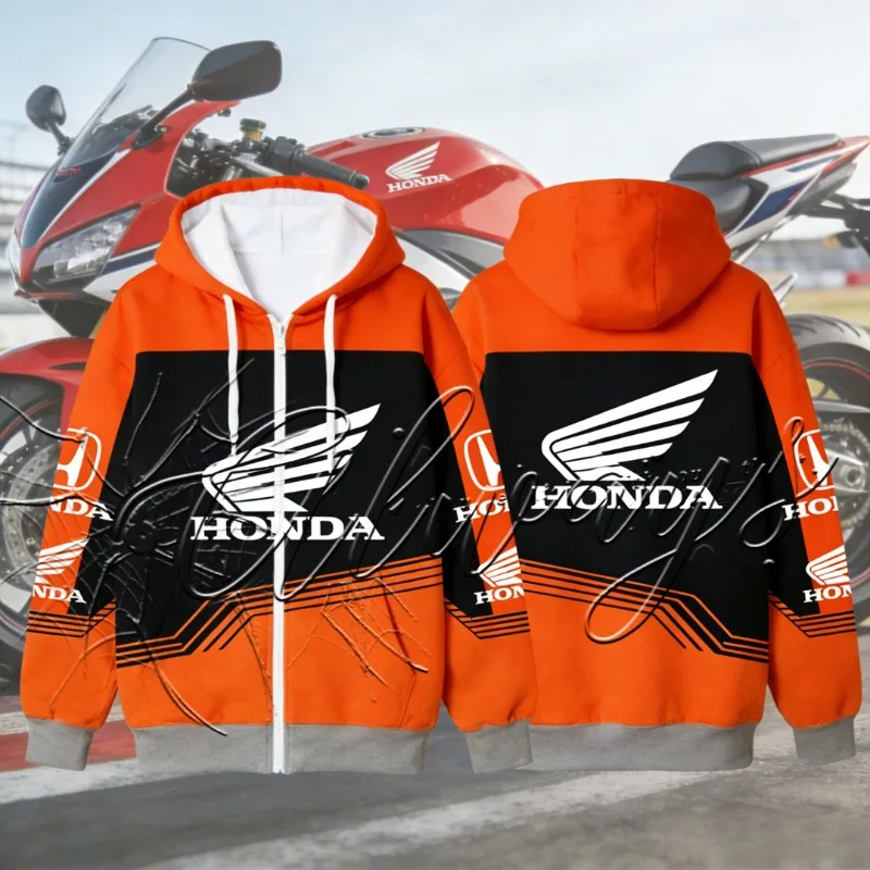 

Новая мужская толстовка на молнии для мотоциклистов Honda 2026 года: для активного отдыха, спорта, фитнеса и бездорожья, теплая куртка