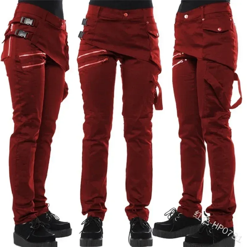 

Cosjie Women Gothic Pants zipper Pockets Rivet steampunk Trousers Hip hop 90s Rock star style Solid Color Casual Trousers plus s
