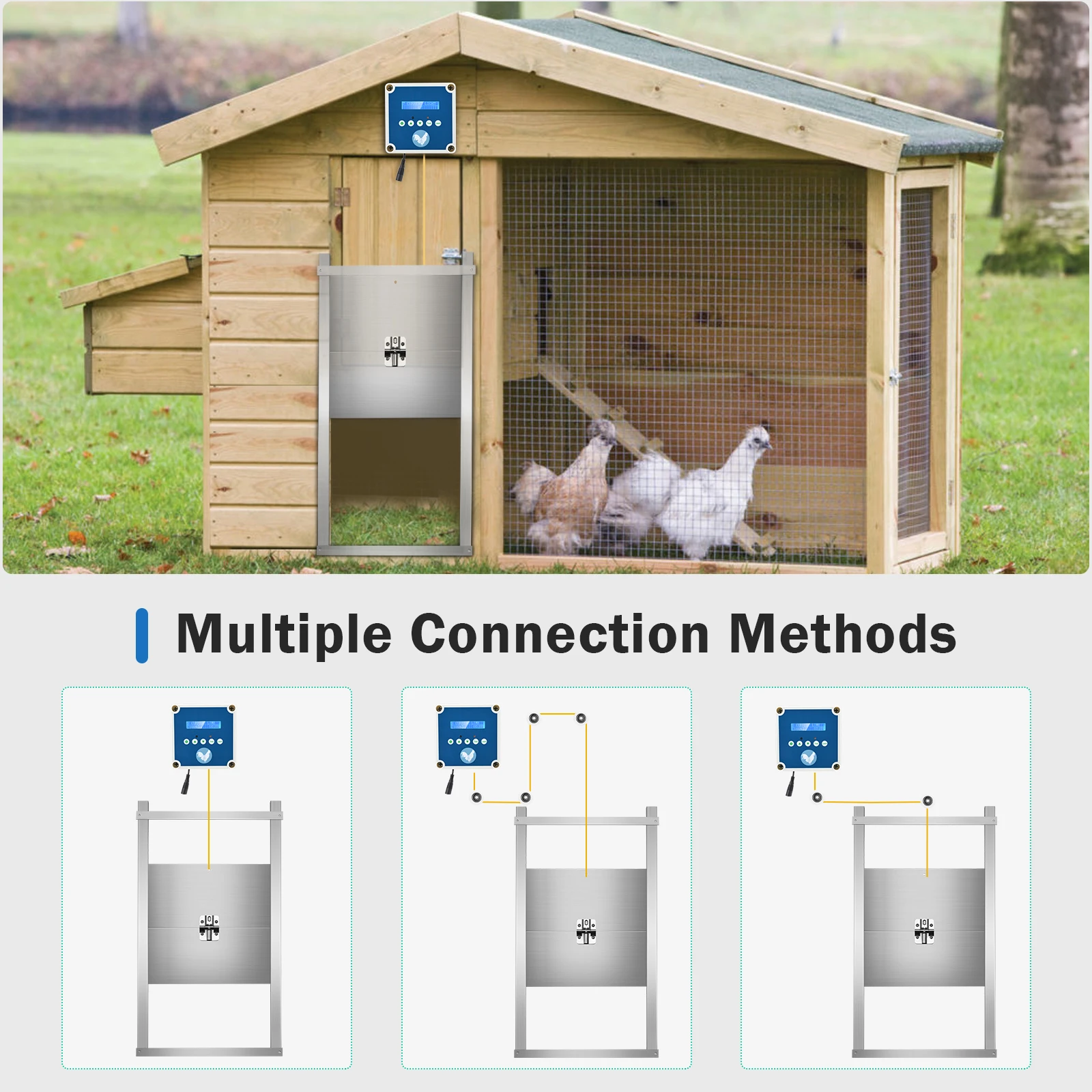 Imagem -04 - Automatic Chicken Coop Abridores de Porta Poultry Flap Lcd Screen Timer Sensor de Luz Controle Remoto Battery Power Pull Gravity 3kg