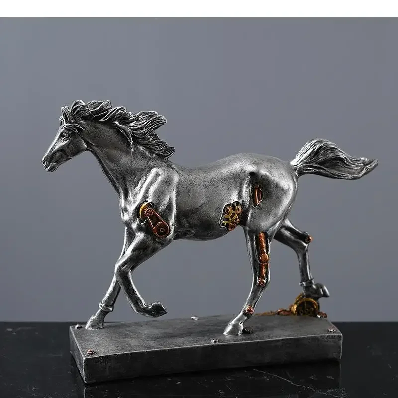 

Mechanical Animal Horse Sculpture Resin Crafts Ornaments Abstract Modern Home Decoration Silver Gear Animal Figures Accessories