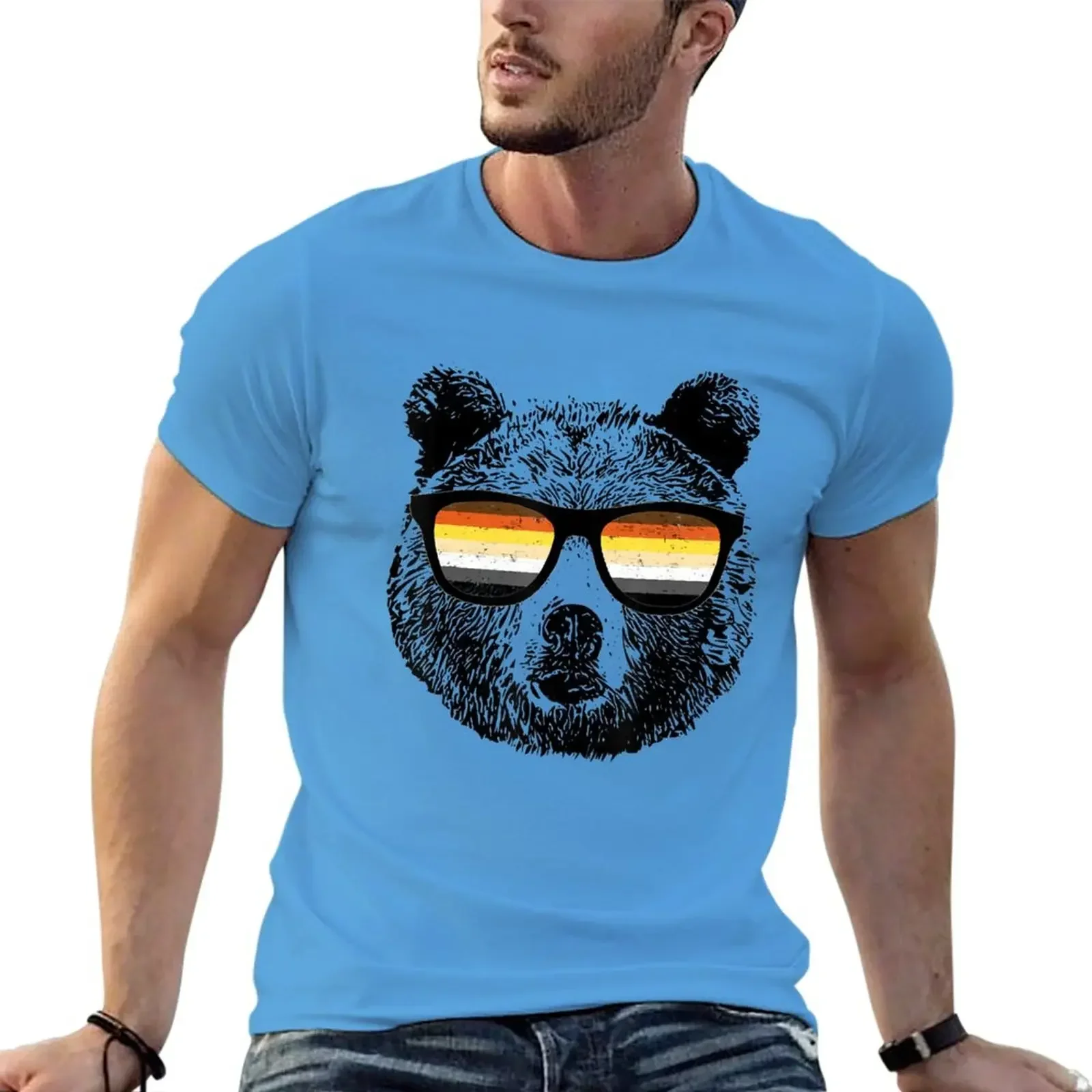 aesthetic clothes vintage quick drying mens graphic t-shirts anime Gay Bear Withunglasses T-Shirt   COTTON   men clothing