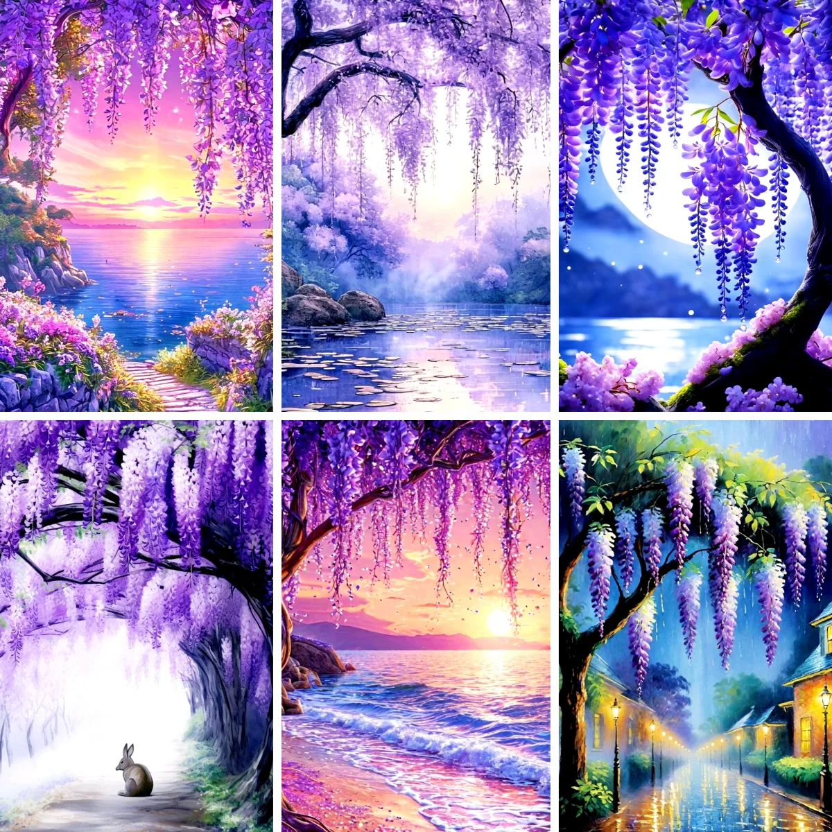 

DIY Алмазная вышивка крестиком глициния дерево алмазная живопись фиолетовый цветочный сад полная дрель ремесленный подарок домашний декор