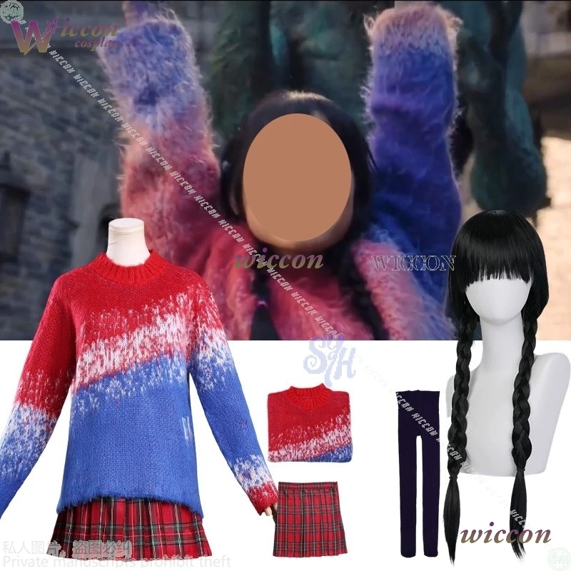 

Anime Movie Wed Horror Heroine Cosplay Highquality Red Blue Gradient Sweater Harajuku Style Jirai Kei Girls Mini Dress Halloween