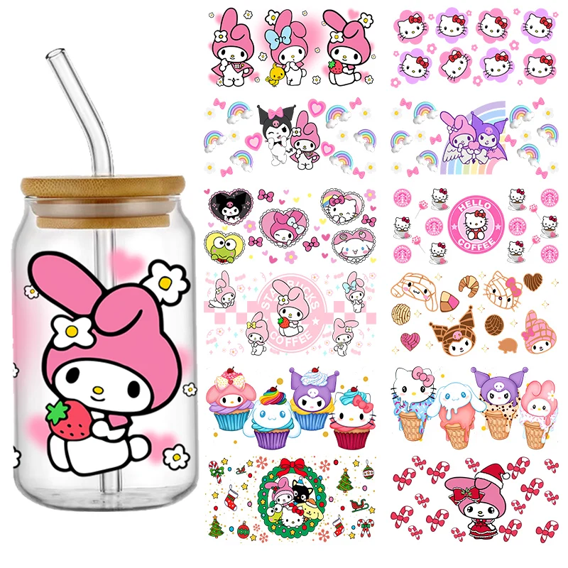 My Melody Sanrio Cute Pink UV DTF Wraps Sticker DIY For 16oz Cup Phone Laptop Waterproof Decals Coffee Cup Sticker