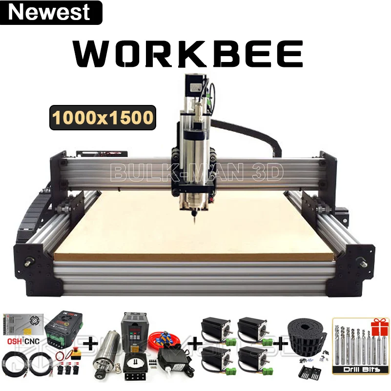 20% zniżki BulkMan3D V2.2 najnowszy 1000x1500mm WorkBee CNC Router maszyna pełny zestaw Tingle System naprężenia 4-osiowy grawer napędzany śrubowo