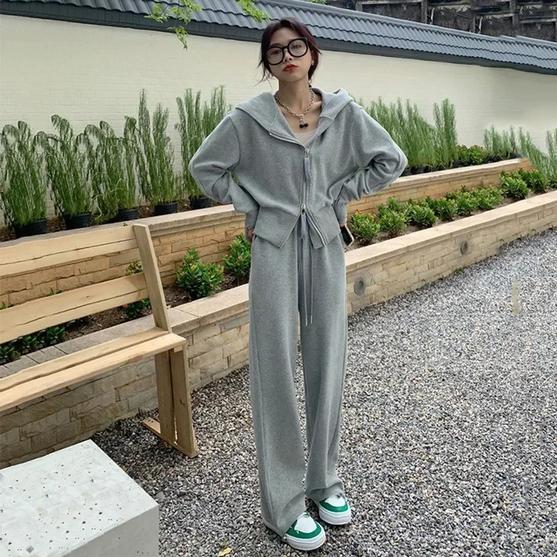 Y2k Hoodies Sweatshirts Women's Casual Sports Hoodie Loose Solid Bottoming Shirt Spring Autumn Top And Pants Two Piece Set