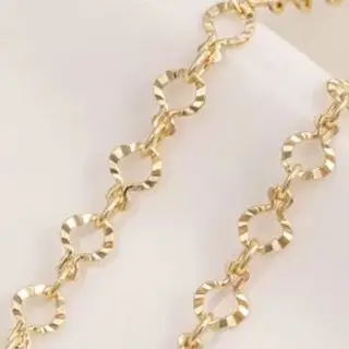 

14K Gold-plated Long O-shaped Chain with Embossed Engraved Heart-patterns for DIY Jewelry Loose Chain