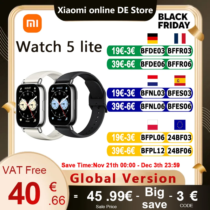 Xiaomi Global Version Redmi Watch 5 Lite Bluetooth Calling 1.96 ''AMOLED Screen 5ATM + Water Resistance 18 Days Battery GNSS