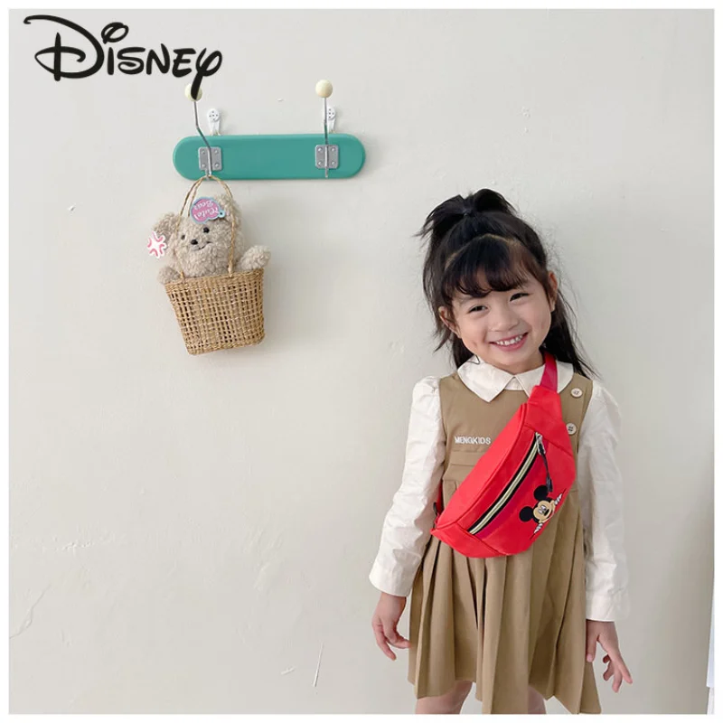 Disney Mickey bolsa de cintura infantil, mini sacola de desenho animado, bolsa de peito para meninos e meninas, bolsa crossbody feminina de alta qualidade, moda fofa