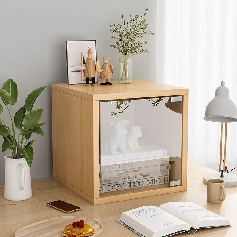 

Desktop Bookshelf Storage Shelving Simple Small Double-layer Workstation Table Small Bookcase with Door Mini Storage Cabinet