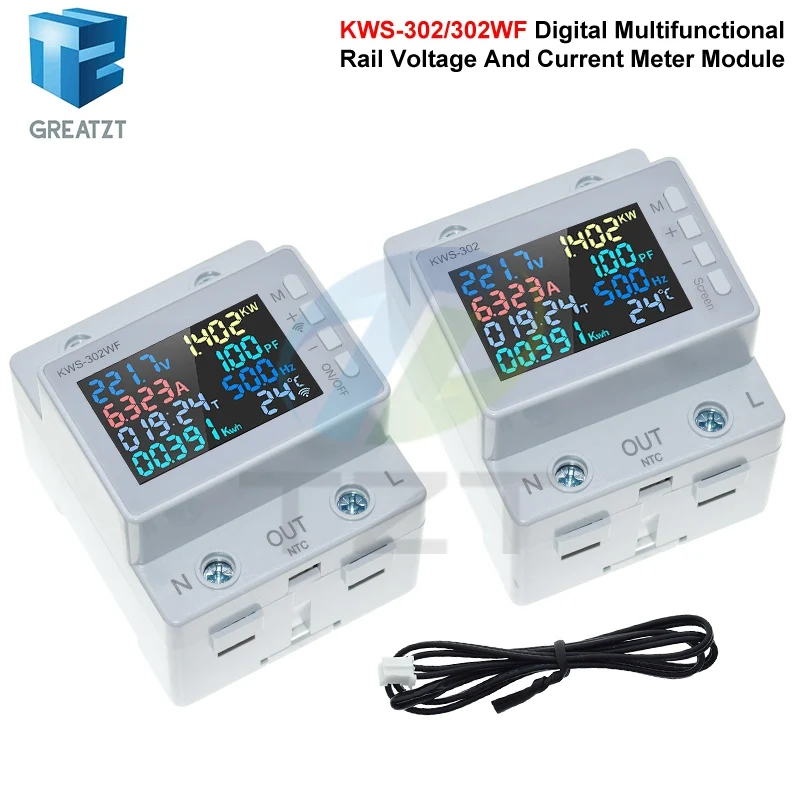 170-270V/63A Power Meter 8in1 Color Screen Multi-function AC Energy Power Voltmeter Voltage Amps Watt Kwh Meter Remotely Control