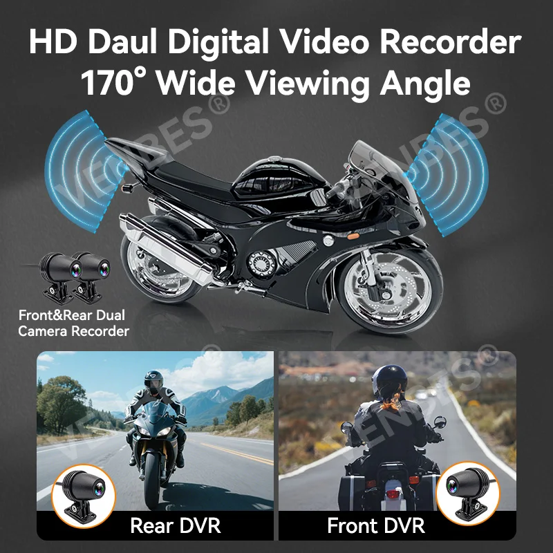 VENBES Motorcycle GPS Navigation Wireless Android Auto Carplay 7 Inch Waterproof Bluetooth Daul DVR IPS Touchscreen