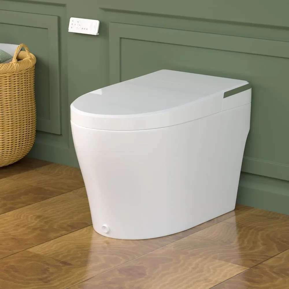 

Smart Toilet: 1-Piece Tankless w/Bidet, 1.28GPF Auto Flush, Foot Kick, Blackout, Warm Water, Heated Seat, Remote