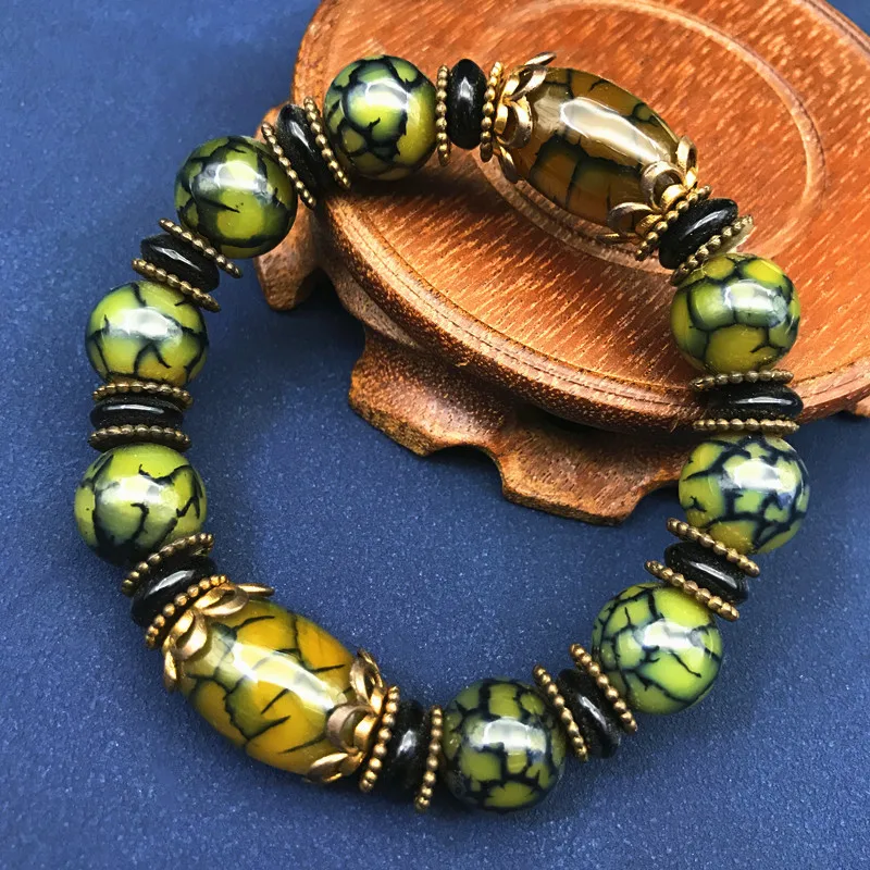 Big Drum Men's Simple Single Circle Dragon Pattern Agate Buddha Beads Jewelry Bracelet Wholesale