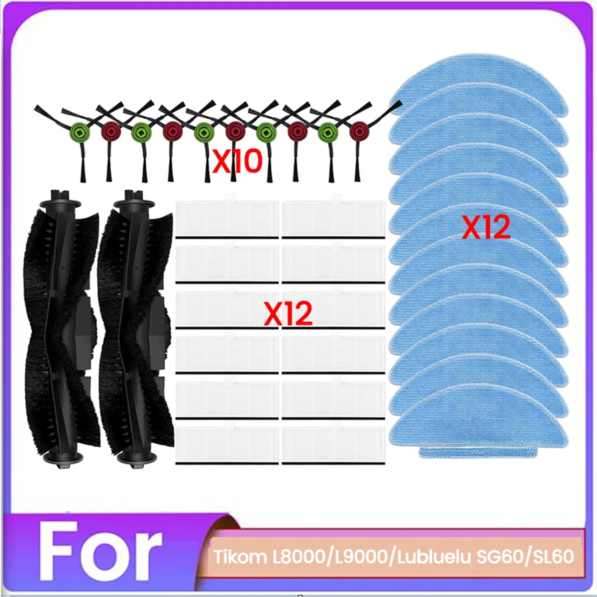 

36PCS Brush Filter and Mop Set for Tikom L8000 L9000 for Lubluelu SG60 SL60 Vacuum Cleaner Accessory Replacement Parts
