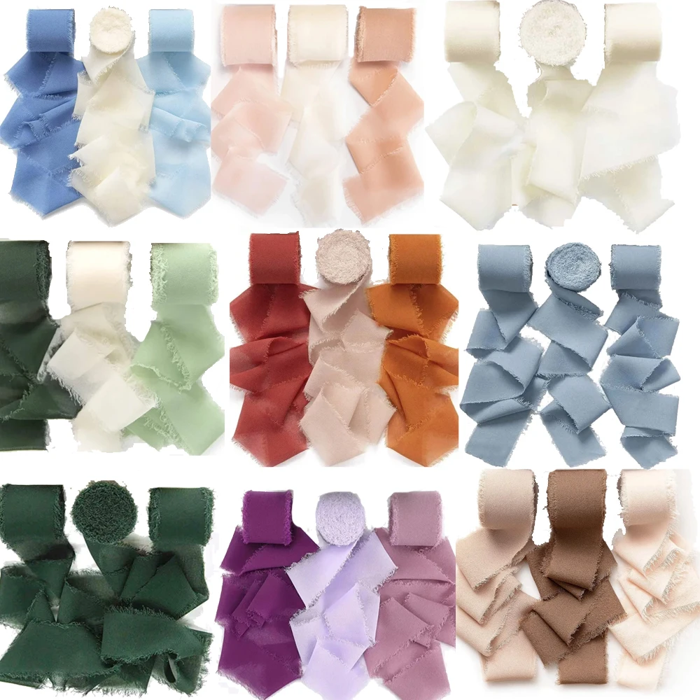 3 rolls of 5-meter multi-color chiffon ribbons for wedding invitations, bridal bouquets, gift boxes, bow decorations