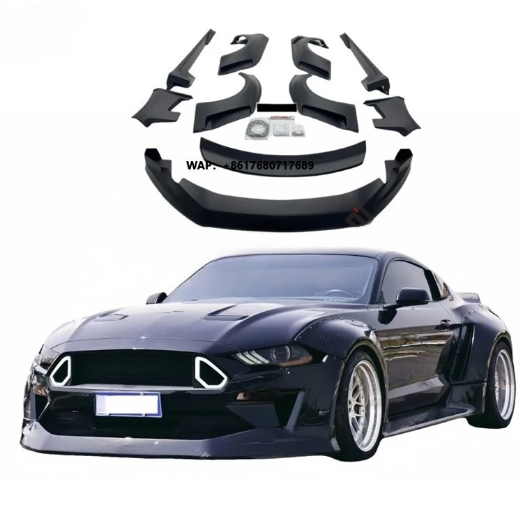 2018-2023 for  Mustang Upgraded Clinched Widebody Fenders Front Diffuser Side Diffuser Trunk Spoiler Carbon Fiber Body Kit