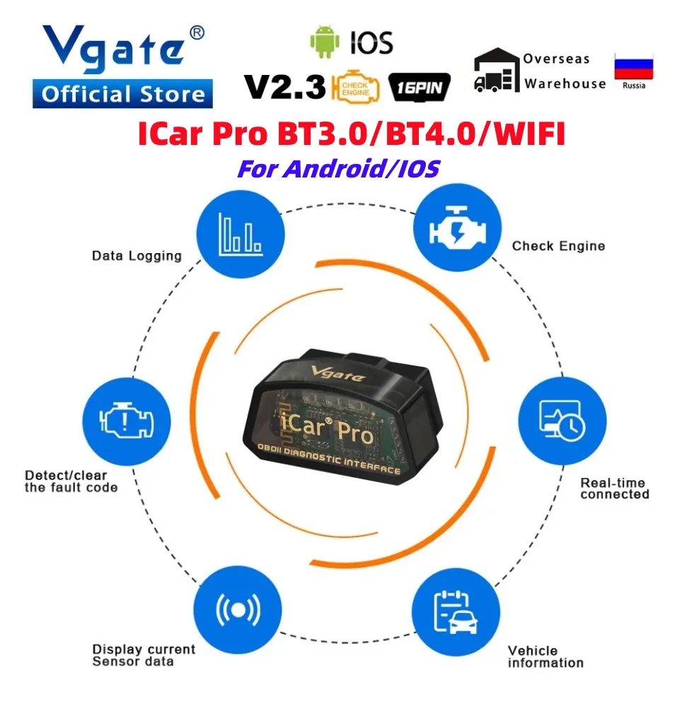 

Vgate iCar Pro elm327 obd2 Diagnostic Tool Bluetooth 4.0 OBD 2 Auto Scaner ELM 327 for IOS/Android Car Code Reader PK V1 5