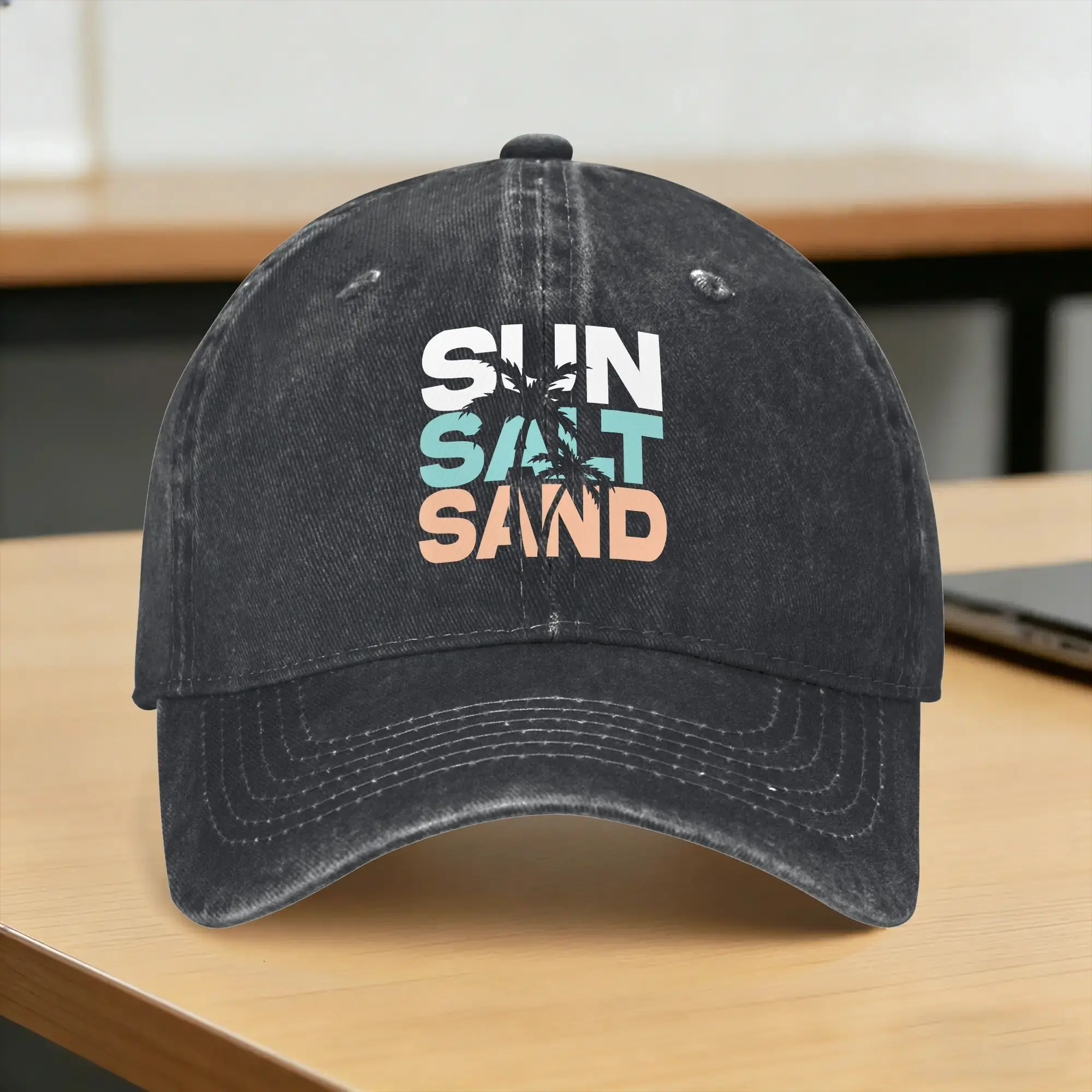 Sun Salt Sand Summer Retro Colourful Happy Holiday Palm Trees Washed Baseball Cap  y2k Cute Sun Hip Hop Hats Unisex-Teens Caps