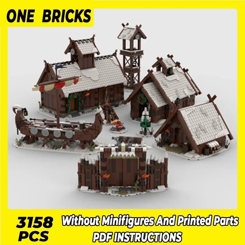 Middeleeuws Model Moc Bouwstenen Modulaire Winter Viking Dorp Technologie Blokken Geschenken Kerst Speelgoed DIY Sets Montage