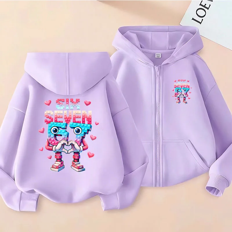 2026 New Zipper Sweatshirt Six Seven Italian Brainrot 67 Number Graphic Print Zip Up Hoodie Boy/Girl Long Sleeved Kids Clothes