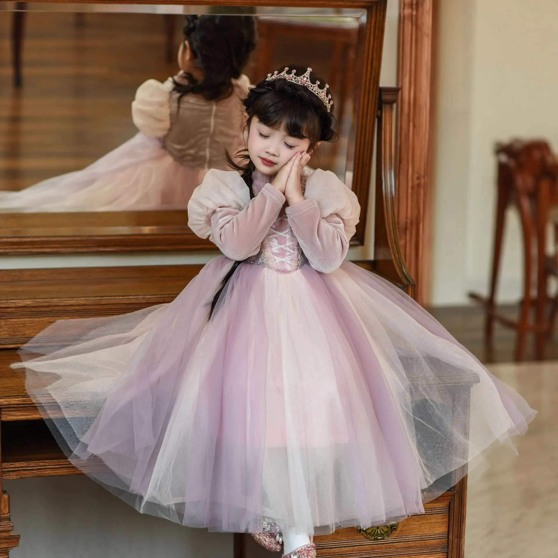 Girls Birthday Bubble Princess Dress Girls Spring Summer Autumn Winter Mesh Dress New Year Children Princess Dress