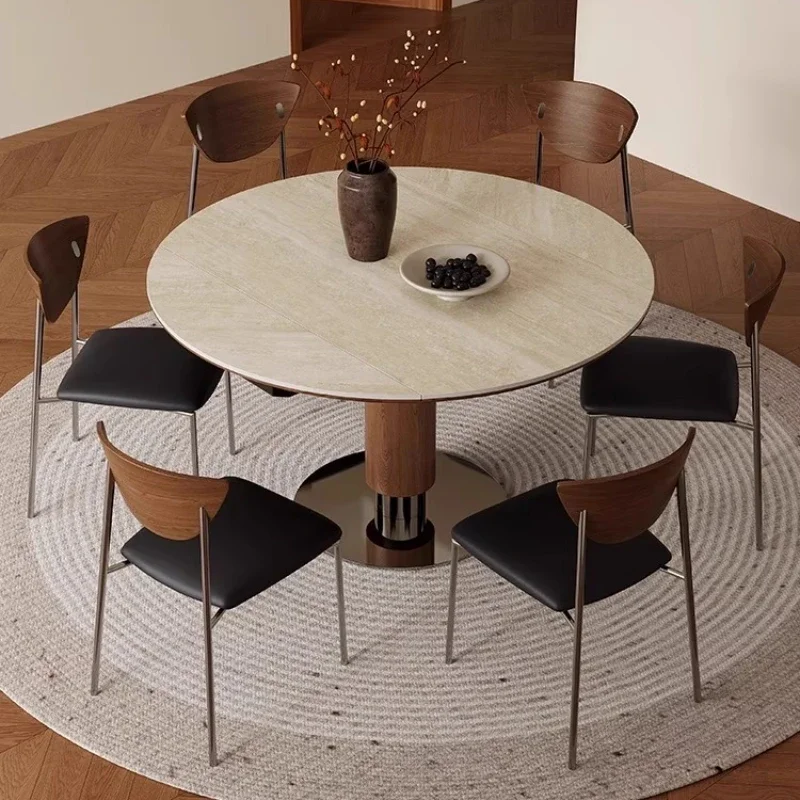 Kitchen Home Furniture Modern Nordic Luxury Rock plate dining table and chair combination rotating round Extendable dining table