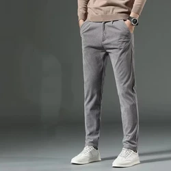 Korean Fashion Autumn Winter Corduroy Men's Solid Pockets Zipper Streetwear Trend Versatile Casual Loose Elastic Straight Pants