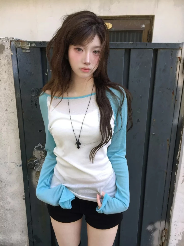 Ladies Y2K Harajuku Patchwork See‑Through T‑Shirt Korean Fashion Slim Fit Tees Summer Streetwear Party Casual Blouse Tops