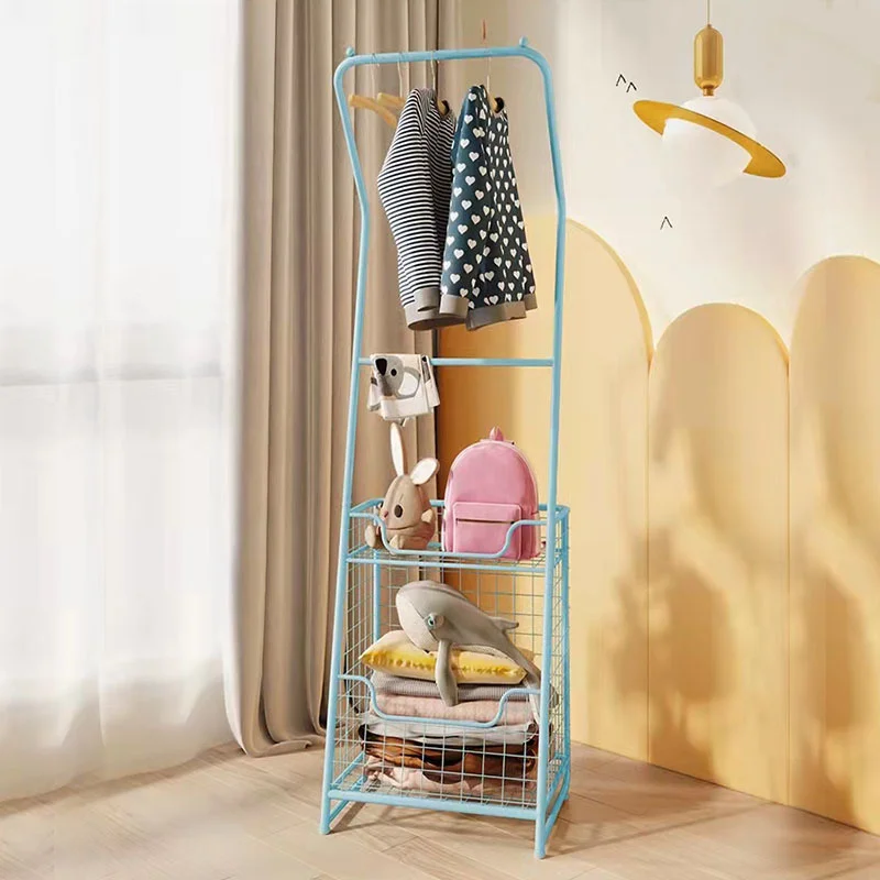  Children's Clothes Rack Creative Bedroom Corner Floor Hanger Large Capacity Storage Basket Kids Room Organizer Playful Design