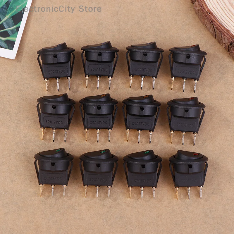 12Pcs Rocker Switch Toggle 12v SPST 3 Pins 2 Position ON/Off Blue LED Light Illuminated Boat Switch