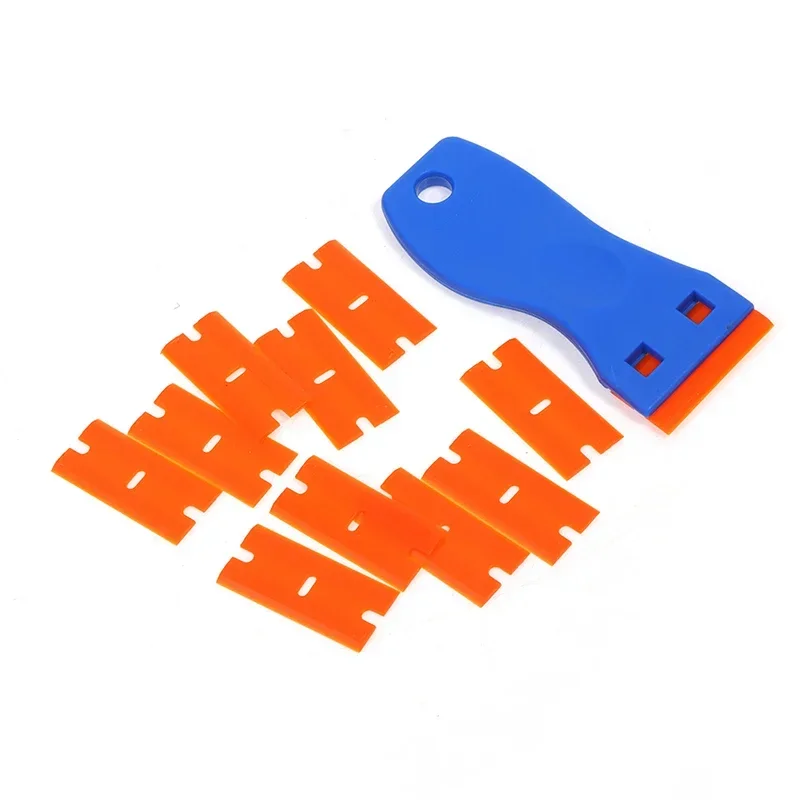 Plastic Razor Scraper with 10pcs Double Edged Plastic Blades for Removing Car Labels Stickers Glue Decals on Glass Windows