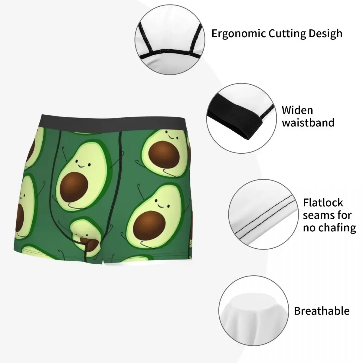 Boxer Doux et Amusant pour Homme, Sous-Vêtement Vegan, Culotte à Motif Avocat