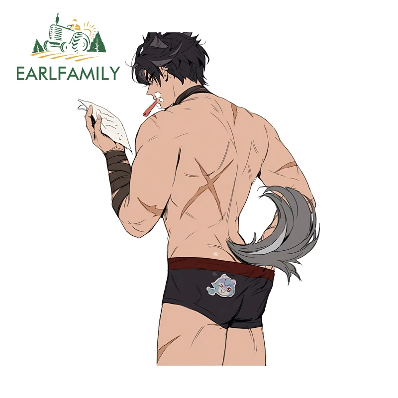 EARLFAMILY Furry Man DIY Motorcycle Stickers Creative Amusing Skateboard Surfboard Decals PVC Suitable for Exterior Accessories