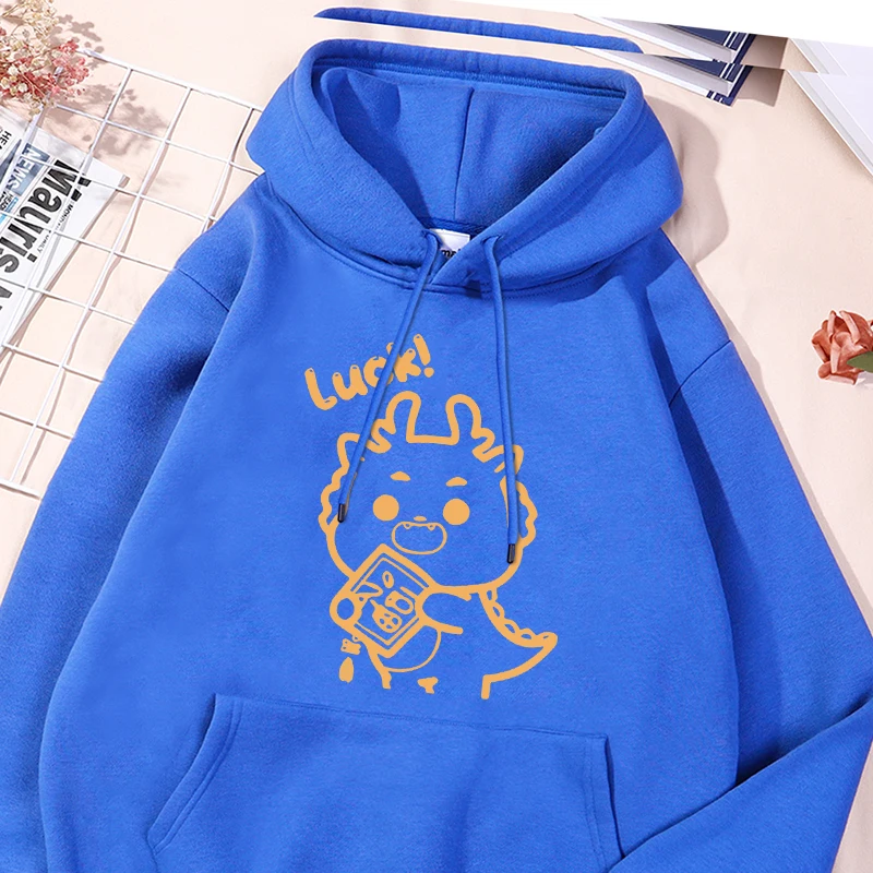 Lucky Dragon Print Men'S Hooded Fashion Casual Comfortable Hoodies Autumn Loose Round Neck Hoodie Harajuku Basic Versatile Tops