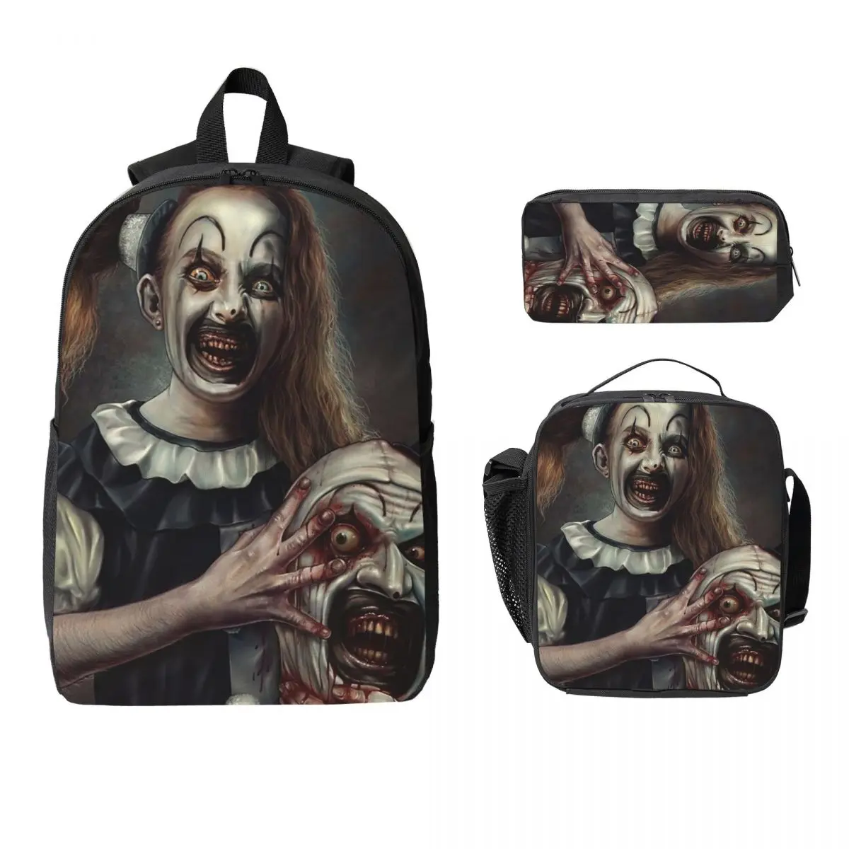 

Terrifier 2 The Little Pale Girl Backpack Student BookBag School Bag Laptop Shoulder Bags 3ps Insulated Lunch Bag Pencil Case