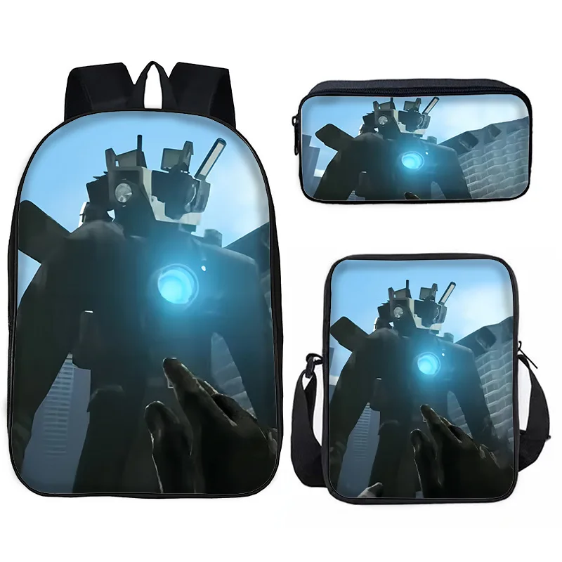 New Hot Selling Skibidi Toilet Toilet Man Spoof Three-piece School Bag Student Children Cool Backpack Shoulder Bag Pencil Case