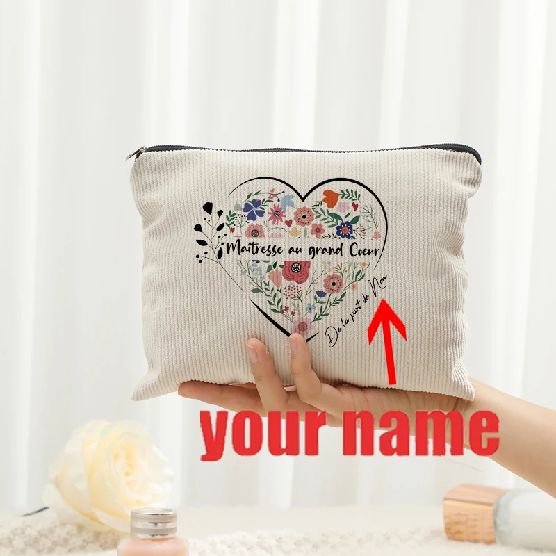 Personalized Floral Maitresse Appreciation Cosmetic Bag Custom Name Toiletry Case Gift for Educators End of School Year Present