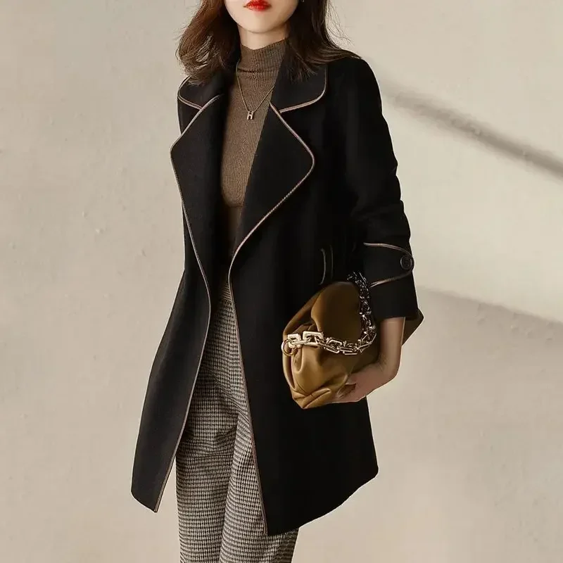 Loose Clothing Over Women\'s Blazers Long Female Coats and Jackets Black Jacket Dress Solid Overcoat New in Trench Coat Outerwear