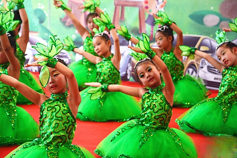 

Chinese Wind Dance Costume Little Tree Dance Dress Performance Costume Child Leaf Costume Collective Stage Performance Clothes
