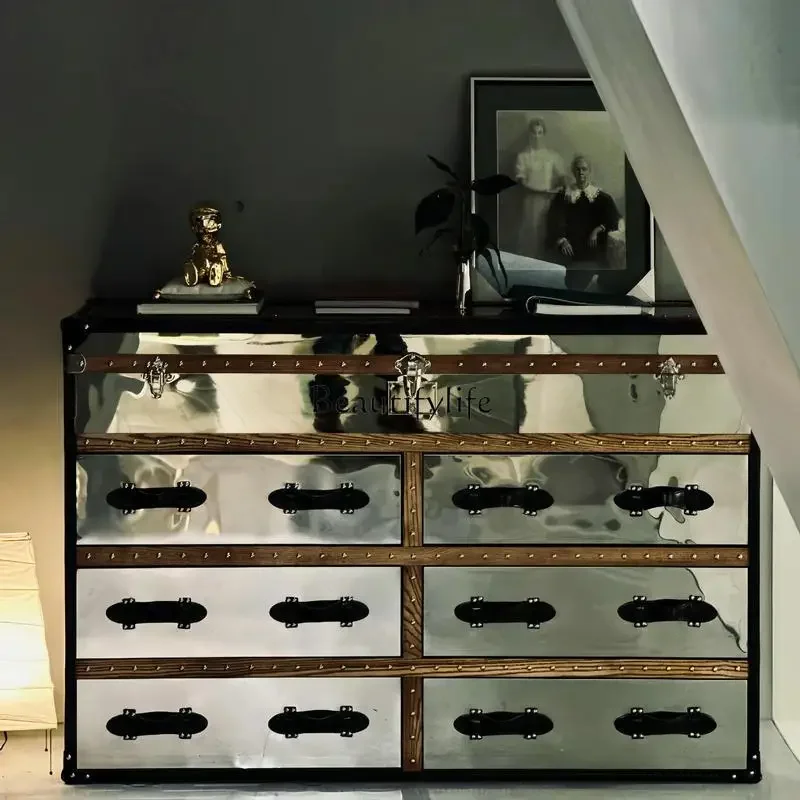 

ls 42Medieval 8K mirror light stainless steel metal 6 chest cabinet dining side locker light luxury