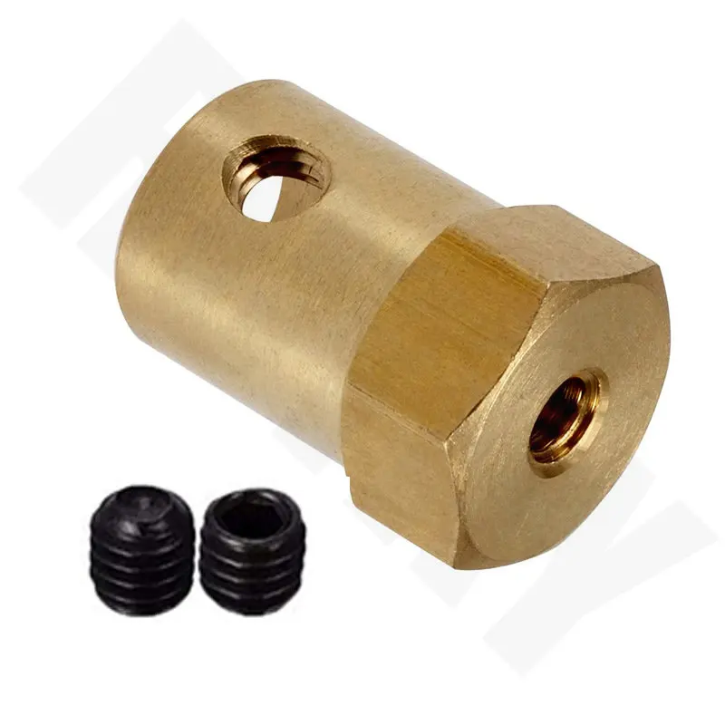 Hexagonal Brass Coupling Motor Conector com Parafusos Chave Modelo, Carro Rodas Pneus Eixo, 2mm, 3mm, 3mm, 4mm, 5mm, 6mm, 7mm, 8mm