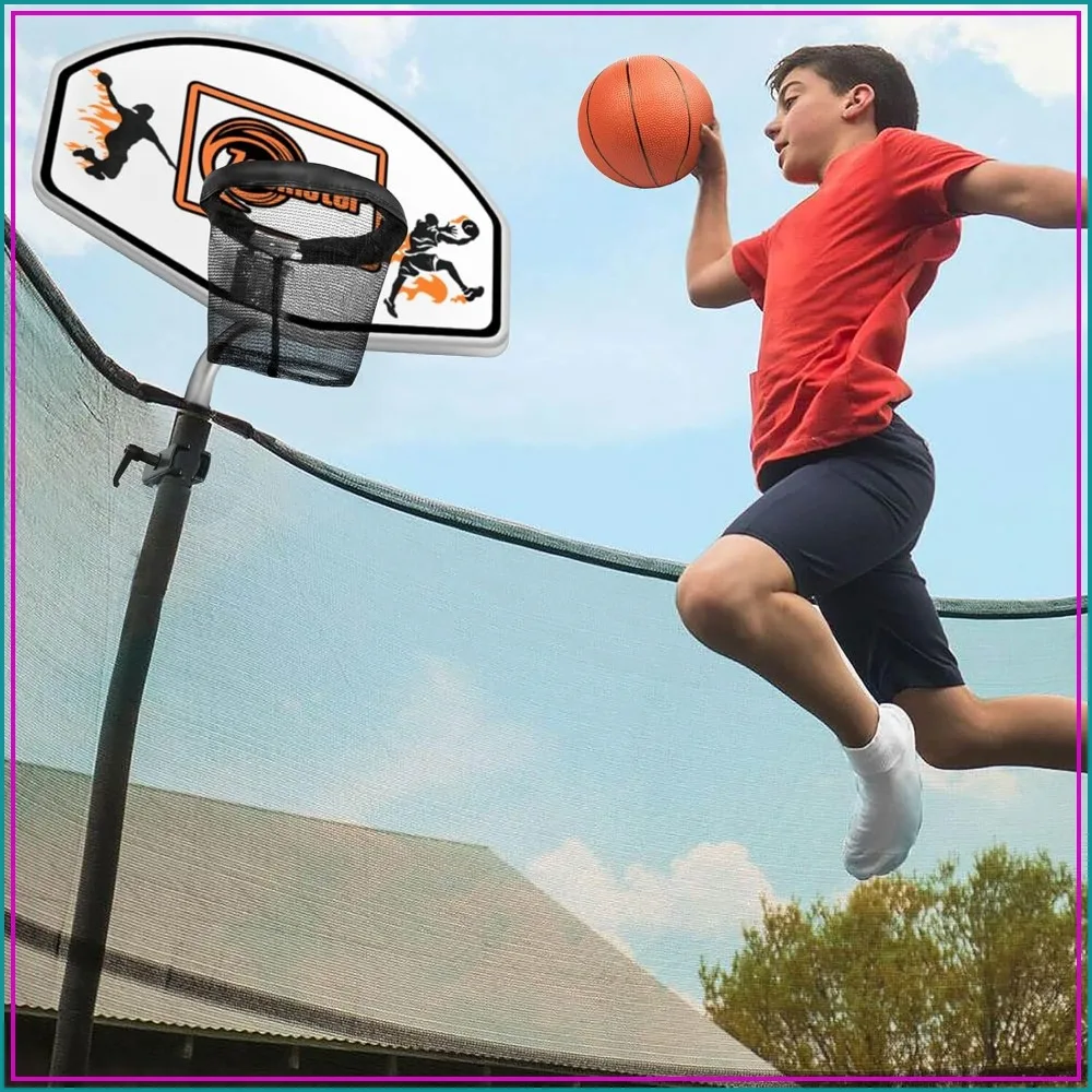 Trampoline Basketball Hoop - Easy Install, Fits Straight & Curved Poles, Includes Mini Basketball