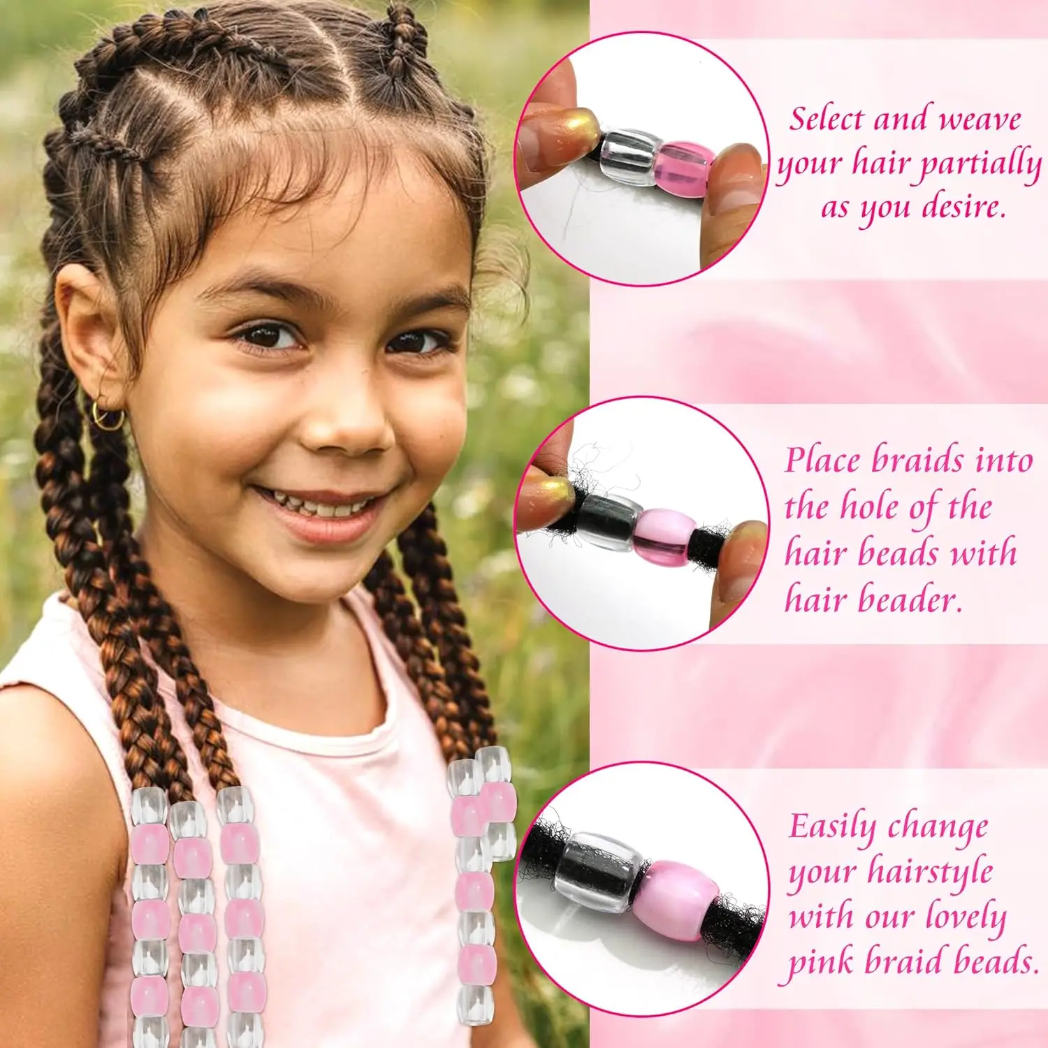 50PCS 옐로우 핑크와 로즈 레드 컬러 Dreadlock 헤어 비즈 클리어 아크릴 비즈 & 도구와 귀여운 머리띠 액세서리