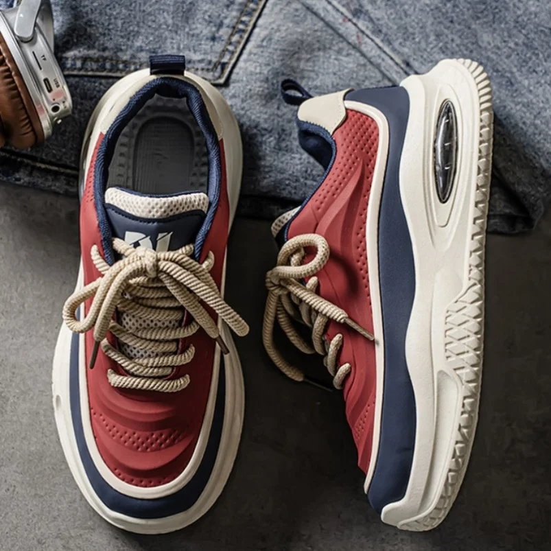 

Fall 2025 Men's Leather Surface Thick Bottom Dad Shoes Lightweight Comfortable Trendy Casual Sports Shoes Fashionable Men's F...
