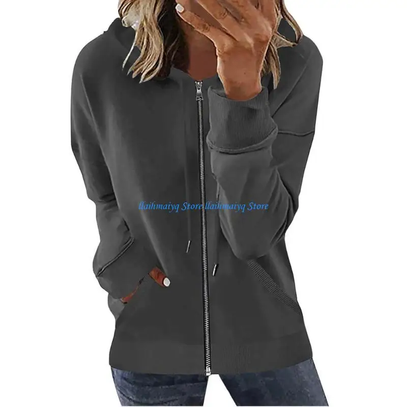 

573B Women's hooded casual winter coat, loose fit, trendy hooded zip-up sweatshirt