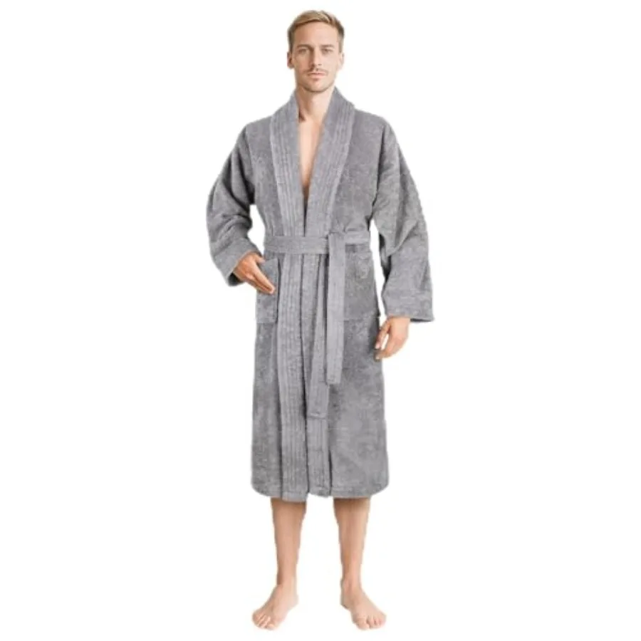 

Mens 100 Cotton Terry Bathrobe Soft Absorbent Quick Dry Turkish Robe for Men